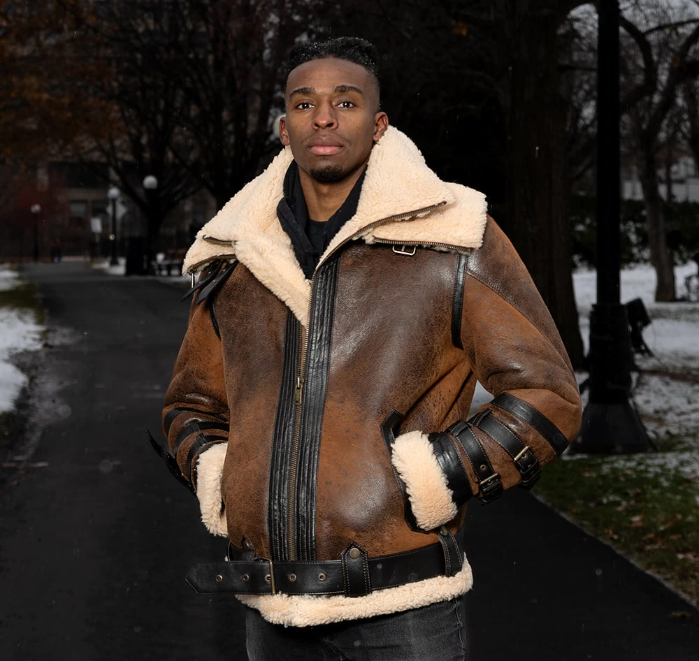 Richard's Vintage Distressed Brown Aviator Bomber Shearling Jacket 4 Richard's Vintage Distressed Brown Aviator Bomber Shearling Jacket - Image 2