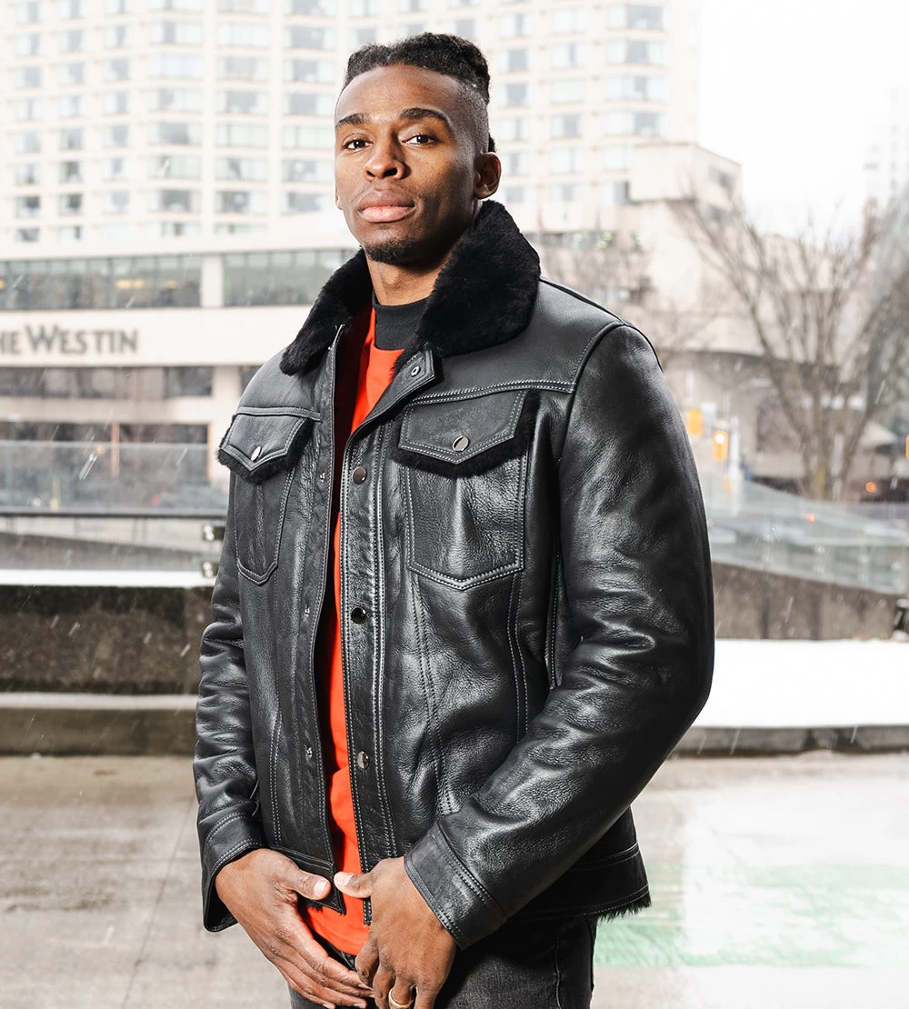 Black Trucker Style Shearling Jacket 4 Black Trucker Style Shearling Jacket - Image 2