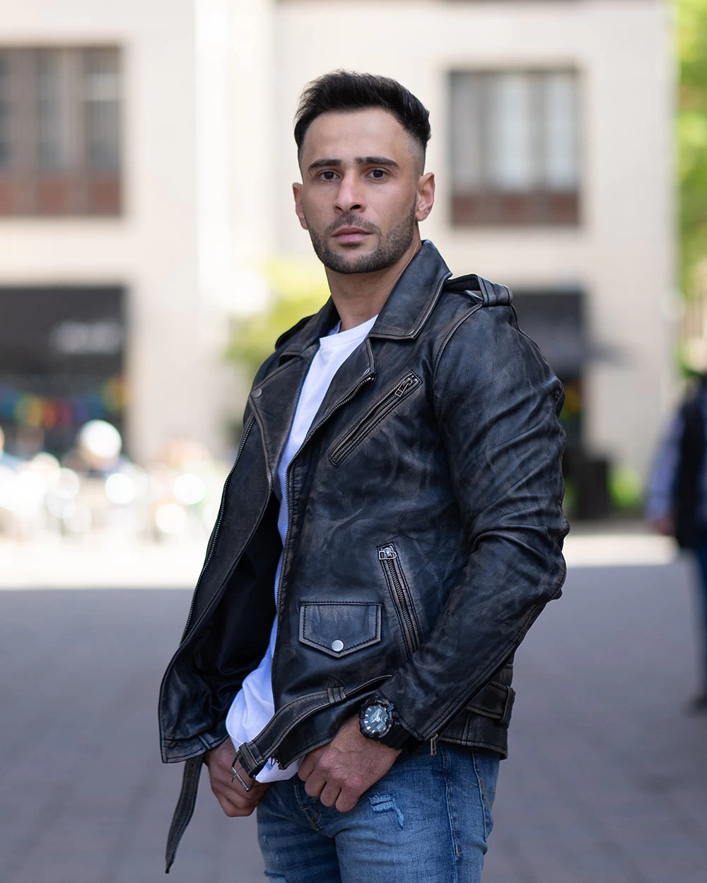 Distressed Biker Style Jacket With Belt 4 Distressed Biker Style Jacket With Belt - Image 2