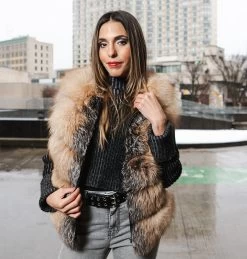 Women's Fox Fur Bomber Hooded Jacket -Leather Clothing Store DSC09148