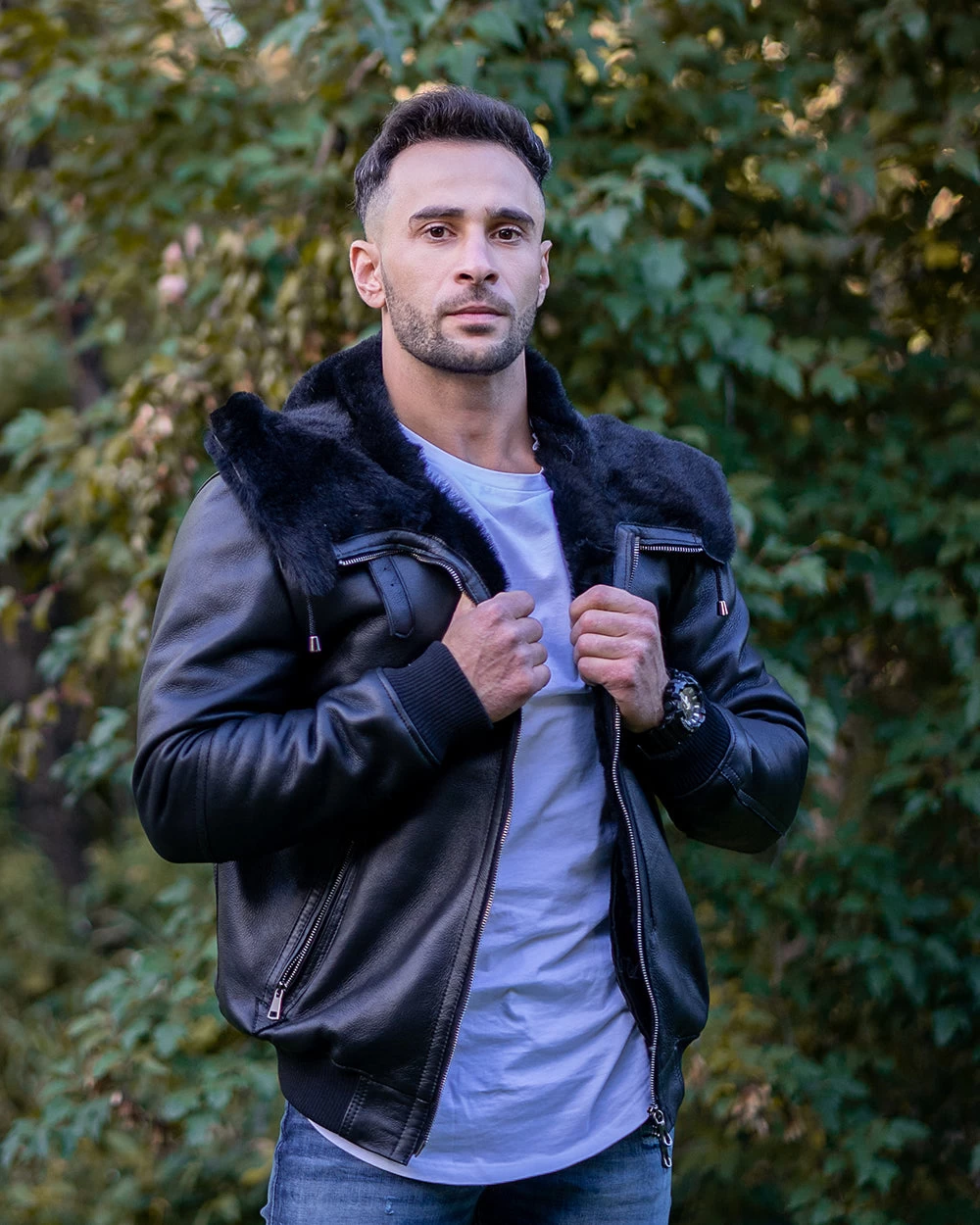 Gregos Varsity Style Sheepskin Shearling Jacket With Large Hoodie 5 Gregos Varsity Style Sheepskin Shearling Jacket With Large Hoodie - Image 3