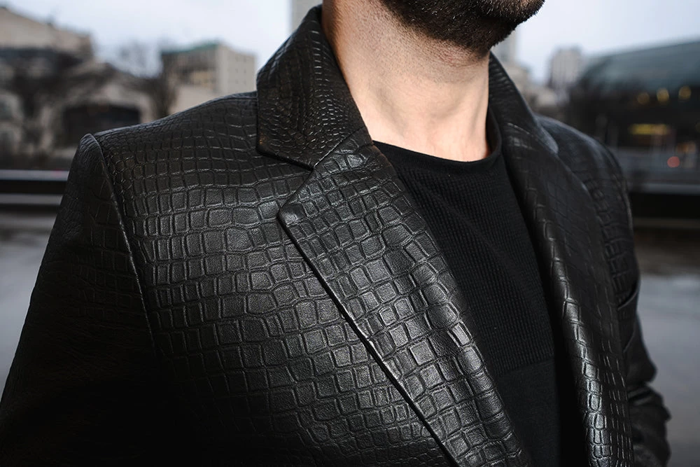 Croc Print Black Leather Blazer 5 Croc Print Black Leather Blazer - Image 3