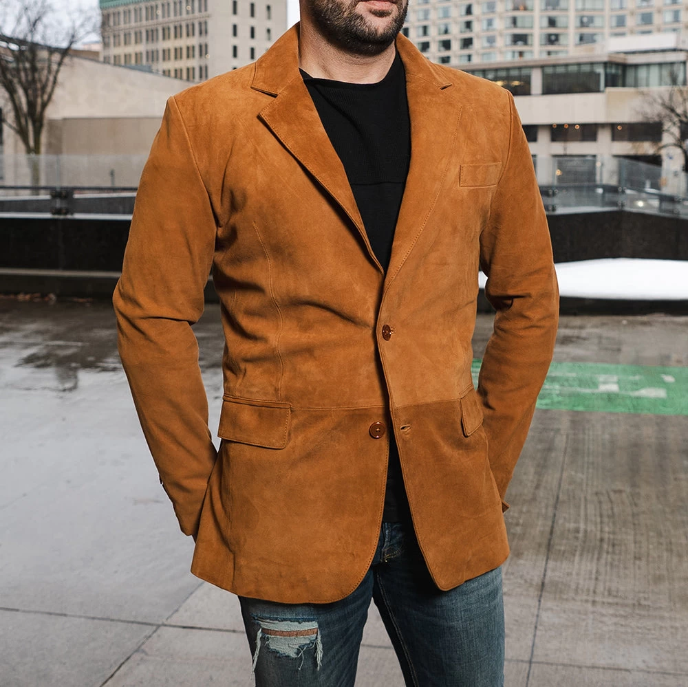 Wyatt Tan Suede Leather Blazer 5 Wyatt Tan Suede Leather Blazer - Image 3