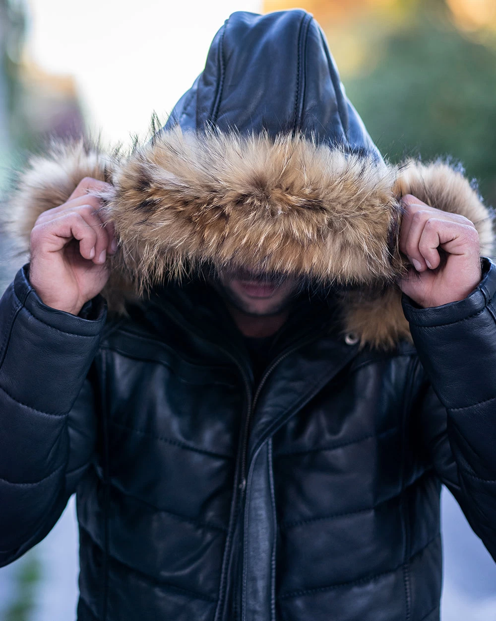 Rossi's Polyfill Winter Leather Jacket With Fur On Hoodie 6 Rossi's Polyfill Winter Leather Jacket With Fur On Hoodie - Image 4