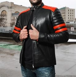 Black Moto Style Jacket With Shoulder And Arm Patches 14 Black Moto Style Jacket With Shoulder And Arm Patches -Leather Clothing Store DSC09319 Enhanced NR