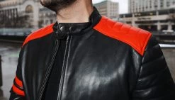 Black Moto Style Jacket With Shoulder And Arm Patches 16 Black Moto Style Jacket With Shoulder And Arm Patches -Leather Clothing Store DSC09323