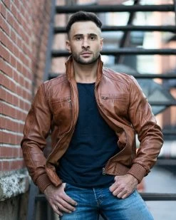 Beltrans Sand Washed Leather Jacket With Stretch Leather Hems & Cuffs -Leather Clothing Store DSC09352