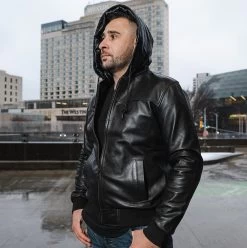 Jayden Black Leather Jacket Hoodie -Leather Clothing Store DSC09373 Enhanced NR