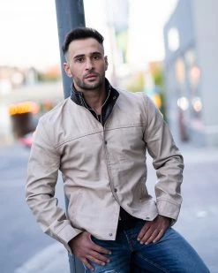 Barnes Bone White Hand Waxed Double Collar Leather Jacket -Leather Clothing Store DSC09381