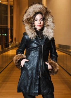 Natalie Black Winter Coat With Fur Cuffs 14 Natalie Black Winter Coat With Fur Cuffs -Leather Clothing Store DSC09736
