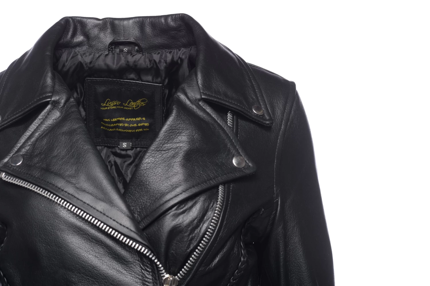 Anna Biker Heavy Leather Jacket With Braiding 5 Anna Biker Heavy Leather Jacket With Braiding - Image 3