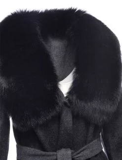Mia's Belt Tie Wool Coat With Fox Fur -Leather Clothing Store DSC 7222