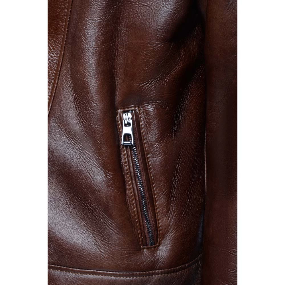 Mateo Brown Biker Bomber Shearling Jacket With Lapels 7 Mateo Brown Biker Bomber Shearling Jacket With Lapels - Image 5