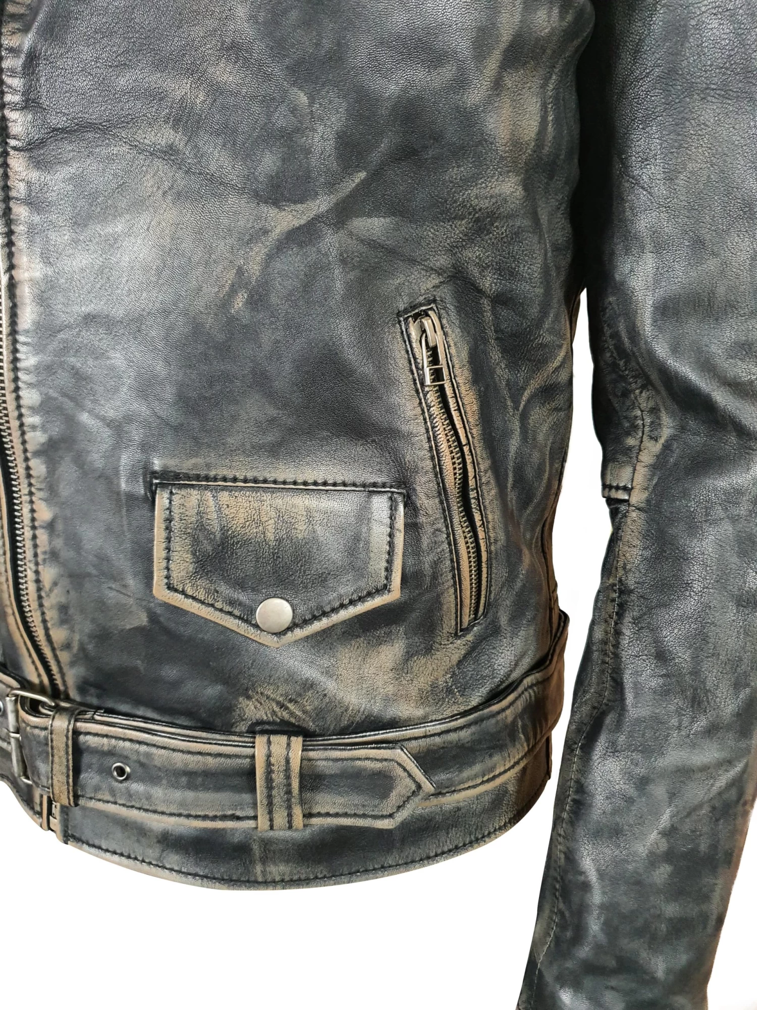Distressed Biker Style Jacket With Belt 7 Distressed Biker Style Jacket With Belt - Image 5