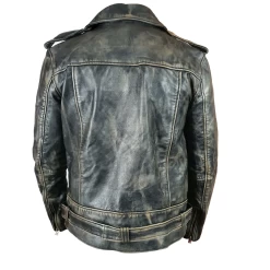 Distressed Biker Style Jacket With Belt 11 Distressed Biker Style Jacket With Belt -Leather Clothing Store DistressedBikerstylejacketwithbeltBack