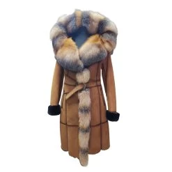 Ellie's Shearling Hooded Coat With Crystal Fox Fur