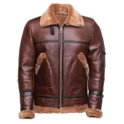 Esa Brown Bomber Sheepskin Shearling Jacket With Large Pockets