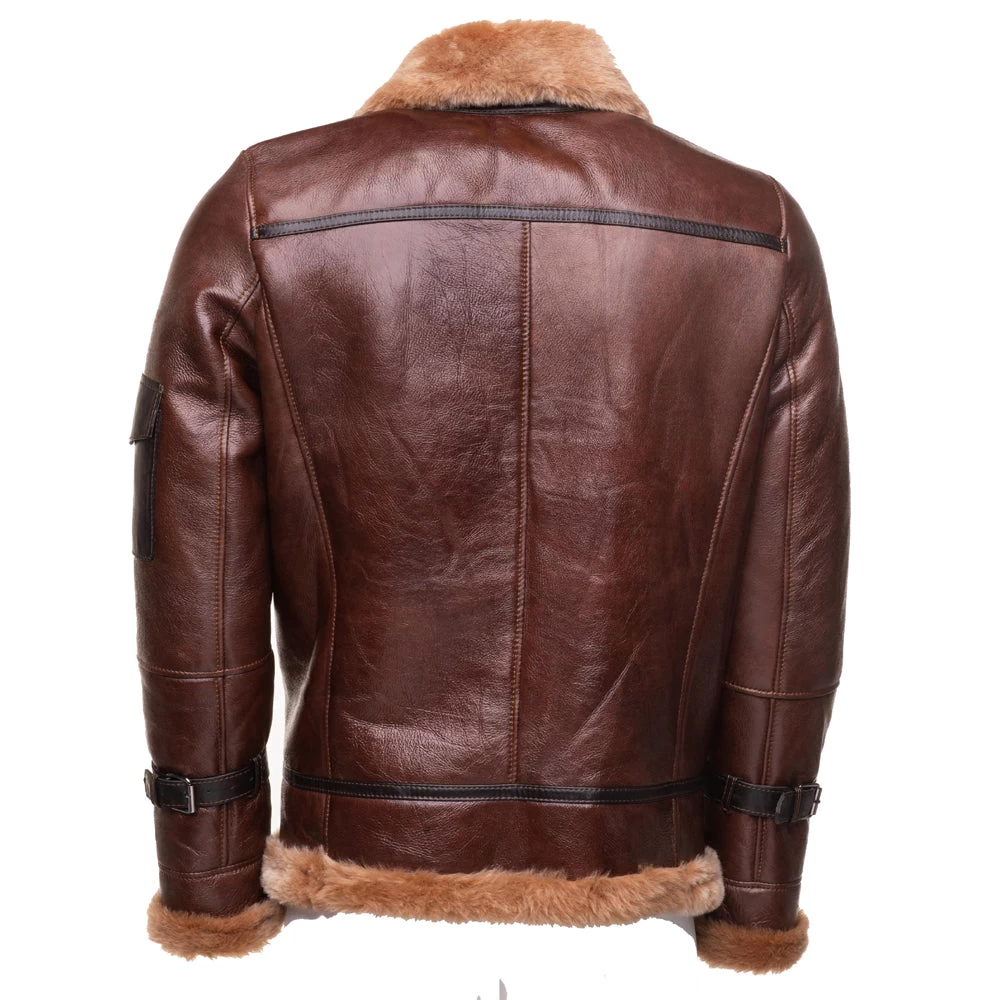 Esa Brown Bomber Sheepskin Shearling Jacket With Large Pockets 4 Esa Brown Bomber Sheepskin Shearling Jacket With Large Pockets - Image 2