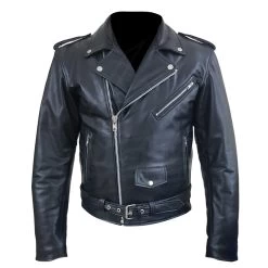 "Perfect Biker Style" Classic Black Premium Leather Motorcycle Jacket With Removable Armor