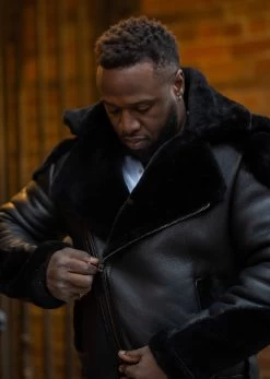 Alek's Black Biker Shearling Jacket With Fur Details -Leather Clothing Store FashionDec19 16