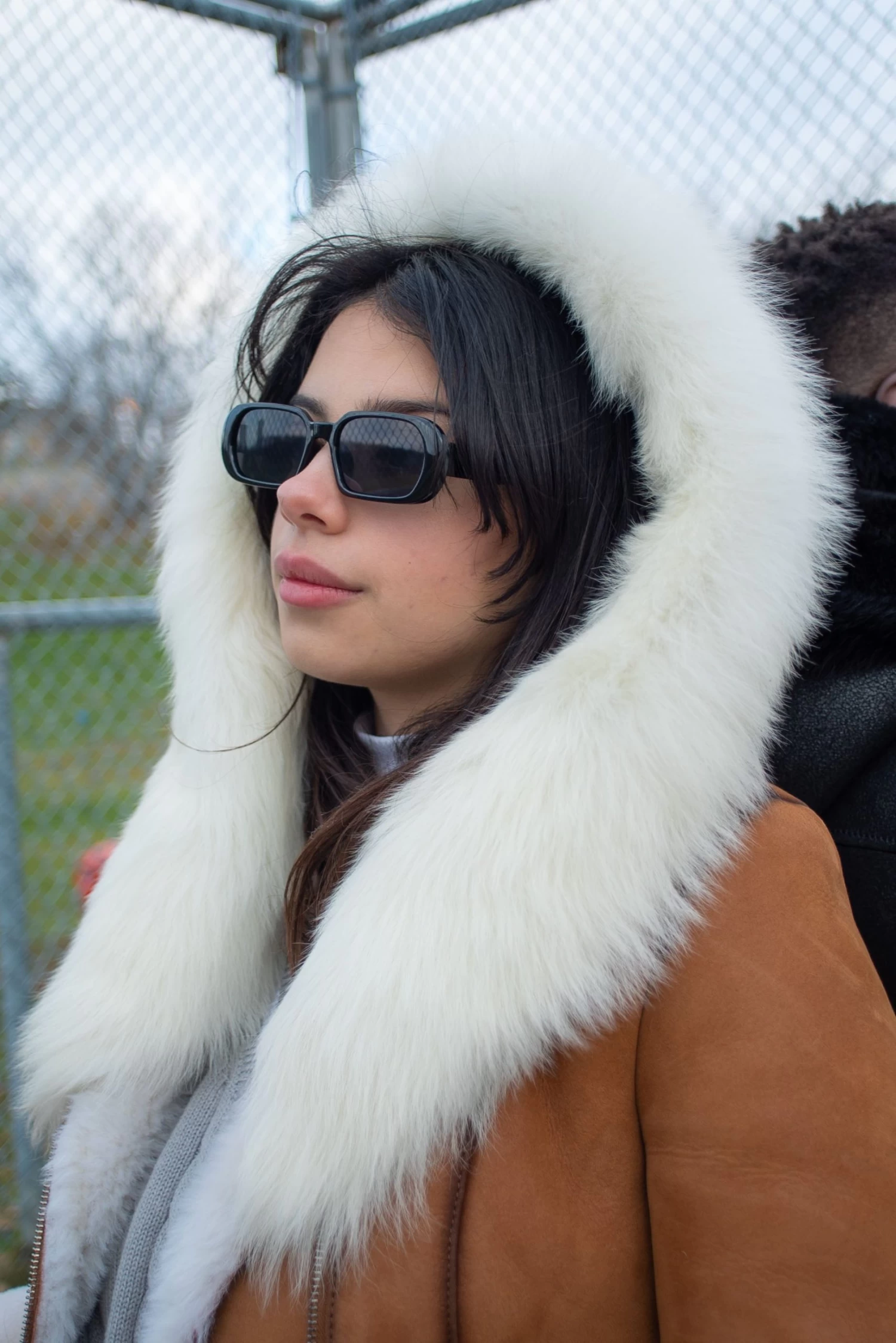 Ayva's Tan Shearling Coat With Fox Fur Trim Hoodie 5 Ayva's Tan Shearling Coat With Fox Fur Trim Hoodie - Image 3