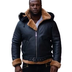 Jean's B3 Bomber Aviator Shearling Jacket With Hoodie