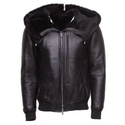 Gregos Varsity Style Sheepskin Shearling Jacket With Large Hoodie