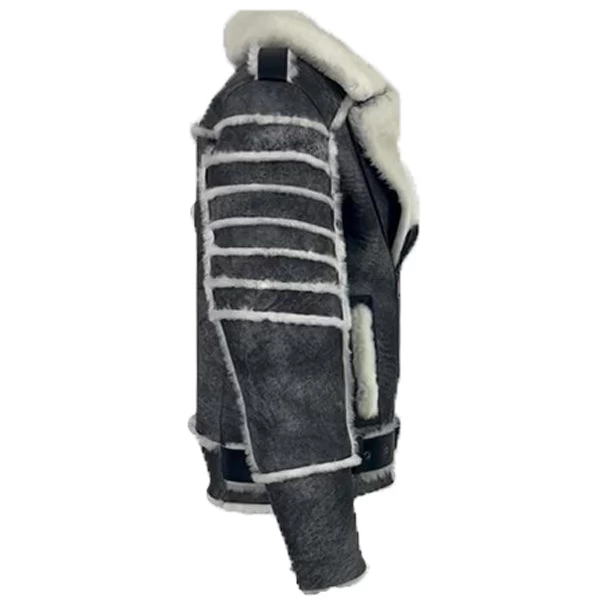 Albert Distressed Grey Shearling Biker Style Jacket 4 Albert Distressed Grey Shearling Biker Style Jacket - Image 2