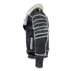 Albert Distressed Grey Shearling Biker Style Jacket 11 Albert Distressed Grey Shearling Biker Style Jacket -Leather Clothing Store Grey4