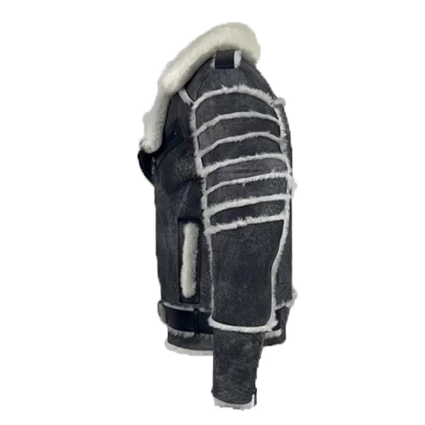 Albert Distressed Grey Shearling Biker Style Jacket 6 Albert Distressed Grey Shearling Biker Style Jacket - Image 4
