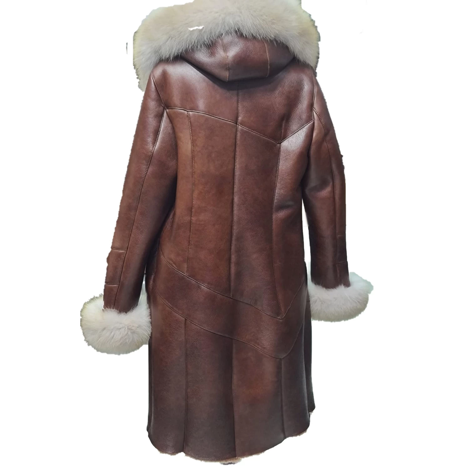 Burnett Brown Shearling Coat With Large Fox Fur Hoodie And Trim 5 Burnett Brown Shearling Coat With Large Fox Fur Hoodie And Trim - Image 3