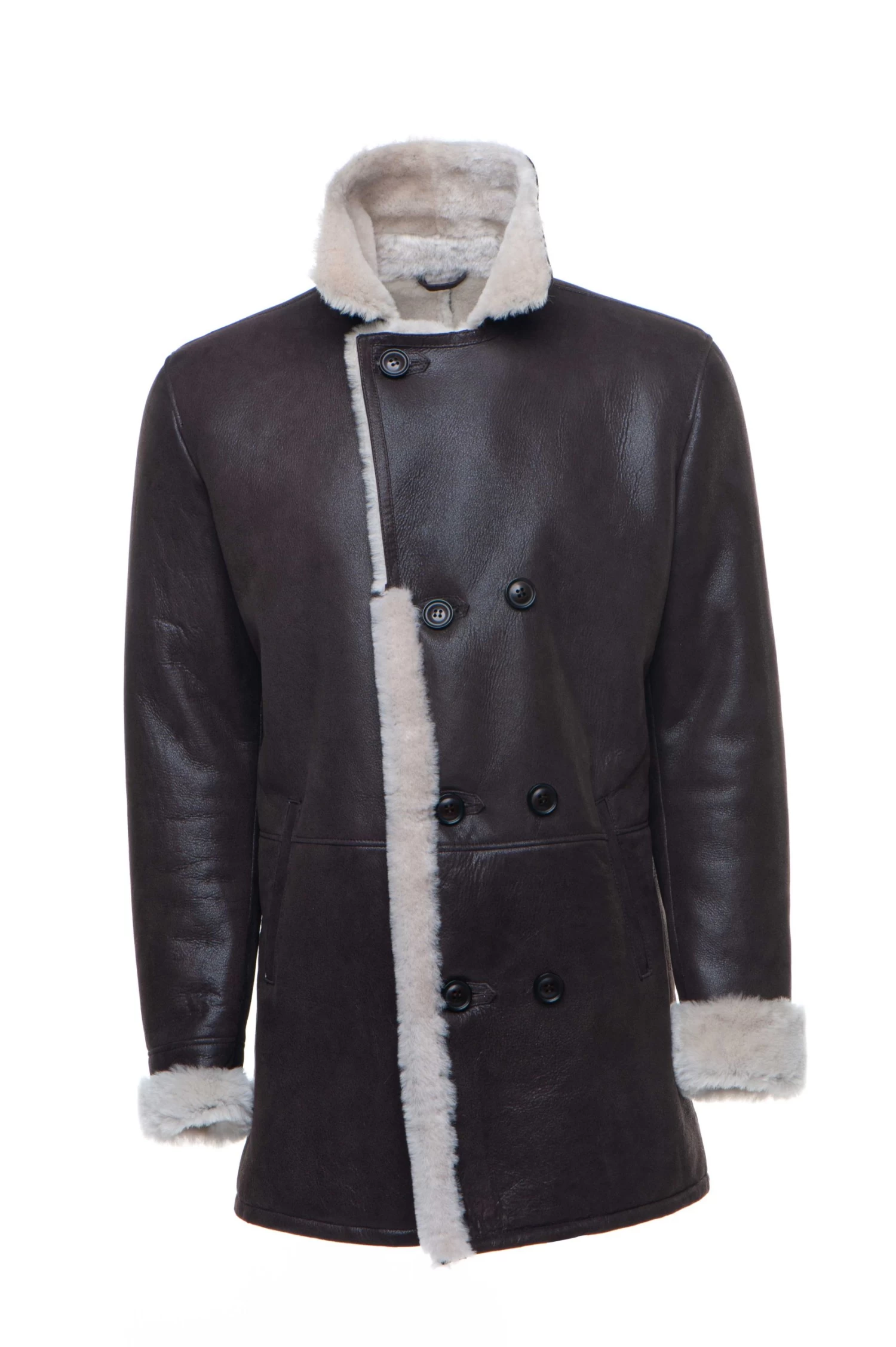 Jozef's 3/4 Length Brown Shearling Buttoned Coat 5 Jozef's 3/4 Length Brown Shearling Buttoned Coat - Image 3