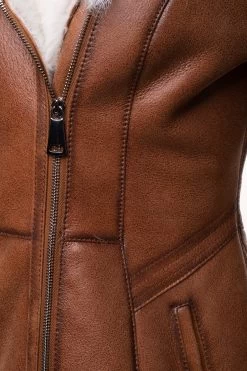 Ayva's Tan Shearling Coat With Fox Fur Trim Hoodie 17 Ayva's Tan Shearling Coat With Fox Fur Trim Hoodie -Leather Clothing Store Jackets 2 3