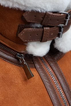 Hagan's Tan Aviator Bomber Suede Shearling Jacket 11 Hagan's Tan Aviator Bomber Suede Shearling Jacket -Leather Clothing Store Jackets 4 4