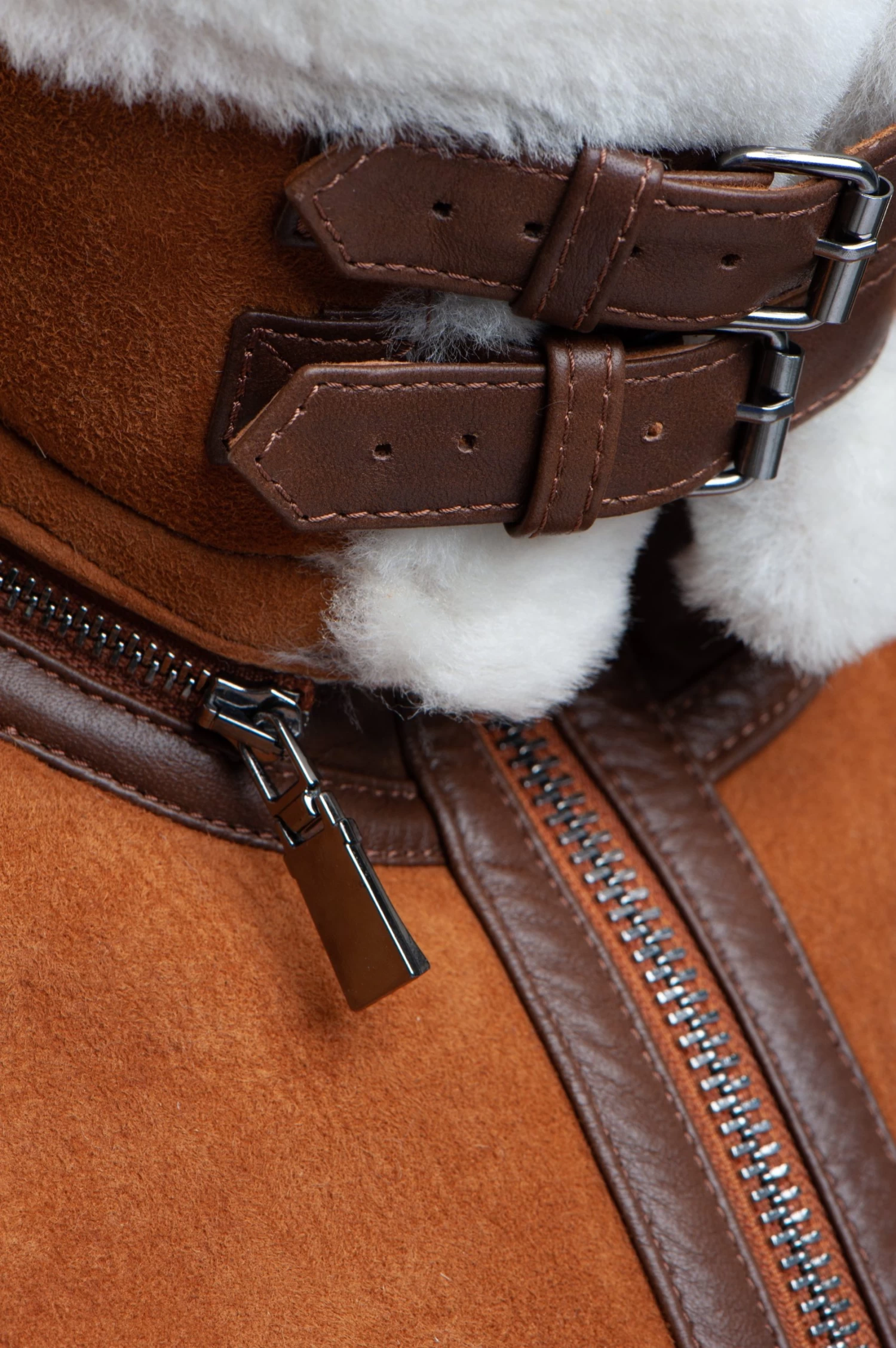 Hagan's Tan Aviator Bomber Suede Shearling Jacket 7 Hagan's Tan Aviator Bomber Suede Shearling Jacket - Image 5