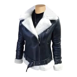Jayne's Sheepskin Black And White Biker Shearling Jacket