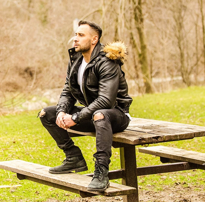 Castillos Bomber Winter Leather Jacket With Real Fox Fur Hoodie 7 Castillos Bomber Winter Leather Jacket With Real Fox Fur Hoodie - Image 5