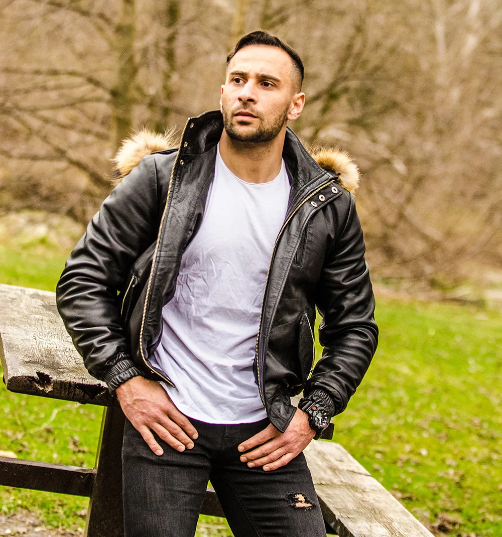 Castillos Bomber Winter Leather Jacket With Real Fox Fur Hoodie 8 Castillos Bomber Winter Leather Jacket With Real Fox Fur Hoodie - Image 6