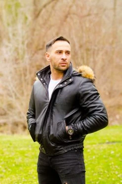 Castillos Bomber Winter Leather Jacket With Real Fox Fur Hoodie 11 Castillos Bomber Winter Leather Jacket With Real Fox Fur Hoodie -Leather Clothing Store LUSSOHDV2 4