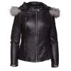 Larissa's Black Leather Jacket With Hoodie And Fur Trim 1 Larissa's Black Leather Jacket With Hoodie And Fur Trim -Leather Clothing Store Larissa sBlackLeatherJacketwithRealFoxFur 1