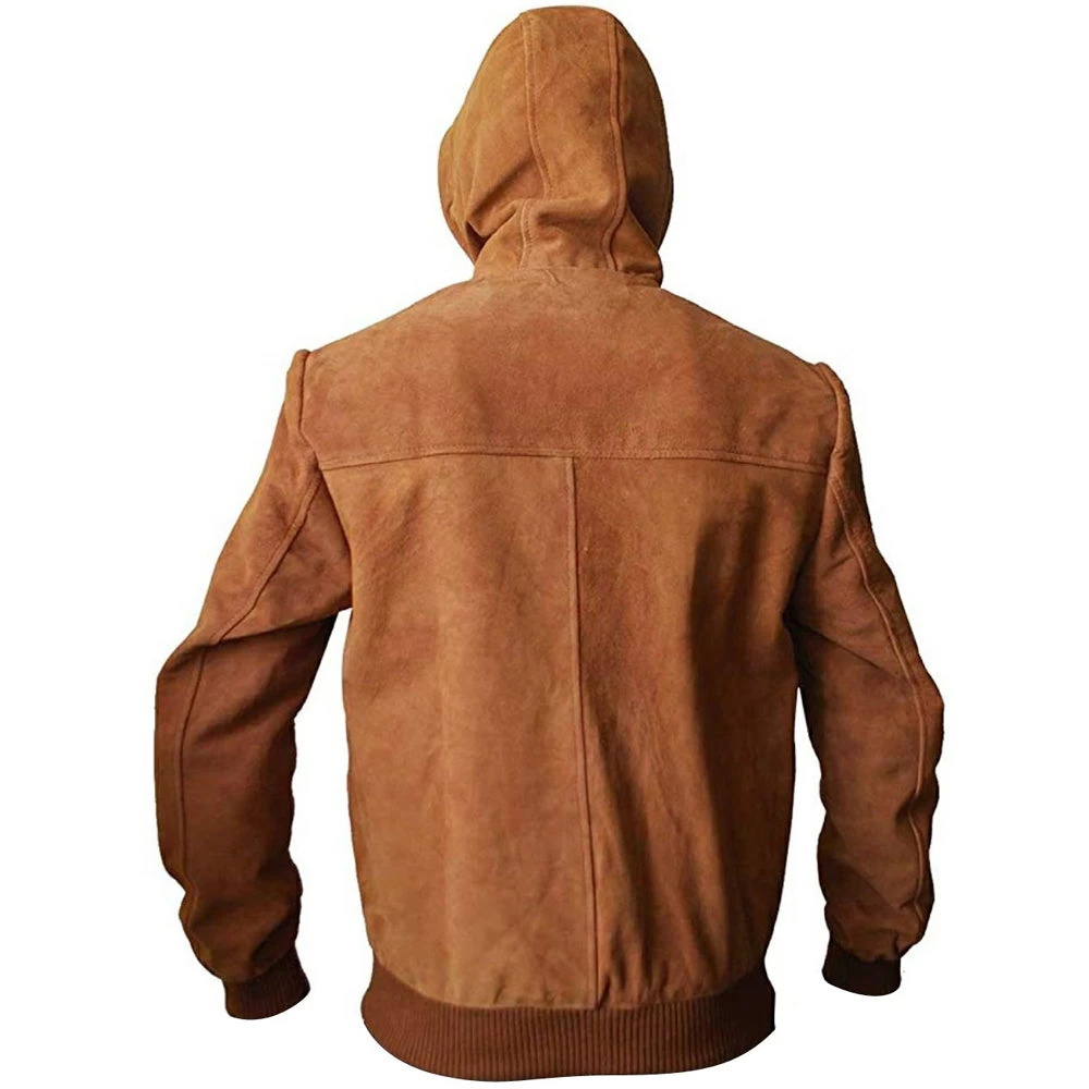 Marek Tan Suede Leather Hoodie 4 Marek Tan Suede Leather Hoodie - Image 2