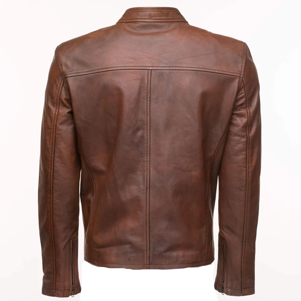Nick Hawley's Two -Tone Brown Cafe Racer Leather Jacket 4 Nick Hawley's Two -Tone Brown Cafe Racer Leather Jacket - Image 2