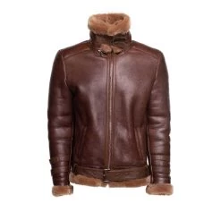 Phan's Brown Aviator Bomber Shearling Jacket With A Waist Belt 9 Phan's Brown Aviator Bomber Shearling Jacket With A Waist Belt -Leather Clothing Store Phan s Distressed Brown Aviator bomber shearling jacket with a waist belt 2