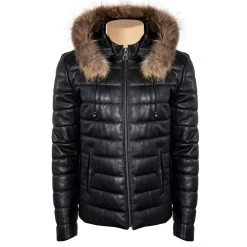 Richie Winter Puffer Leather Jacket With Fur Hoodie