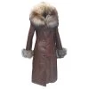 Riley Brown Hooded Shearling Coat With Fox Fur -Leather Clothing Store Riley sDarkbrownLongShearlingcoatwithhood