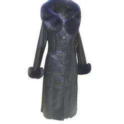Seren's Navy Blue Shearling Coat With Fox Fur
