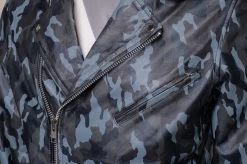 Aman Dowling's Blue Camouflage Biker Style Jacket -Leather Clothing Store Studio Session 01869