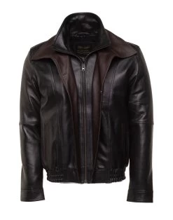 Byrne's Brown And Black Aviator Style Leather Jacket With Spread Collars 9 Byrne's Brown And Black Aviator Style Leather Jacket With Spread Collars -Leather Clothing Store StudioSession 039