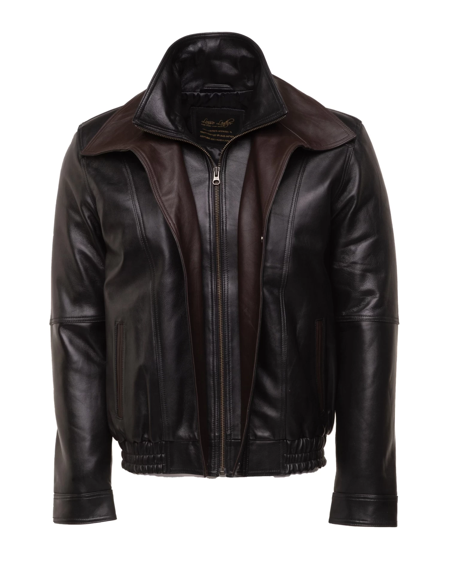 Byrne's Brown And Black Aviator Style Leather Jacket With Spread Collars 5 Byrne's Brown And Black Aviator Style Leather Jacket With Spread Collars - Image 3