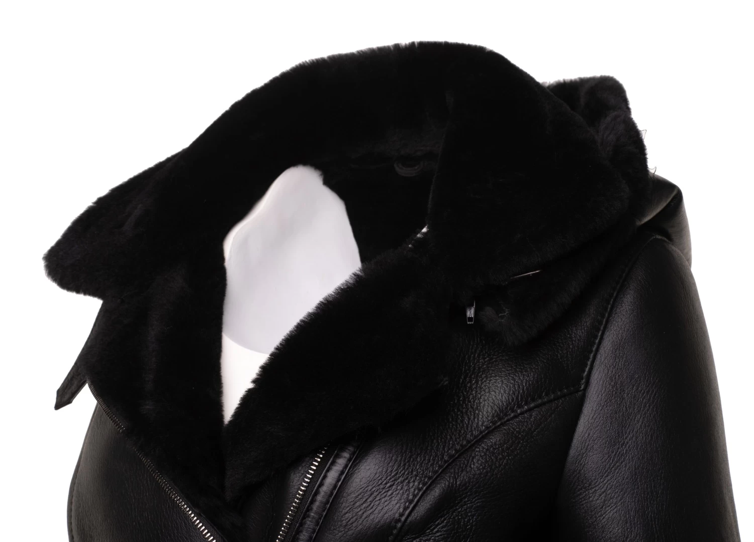 Sofie's Black Biker Style Sheepskin Shearling Jacket With Hoodie 8 Sofie's Black Biker Style Sheepskin Shearling Jacket With Hoodie - Image 6